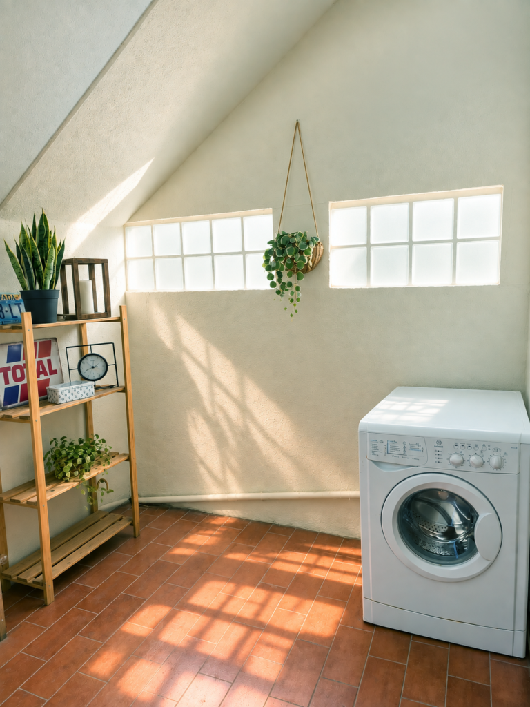 Buanderie scandinave baignée de soleil