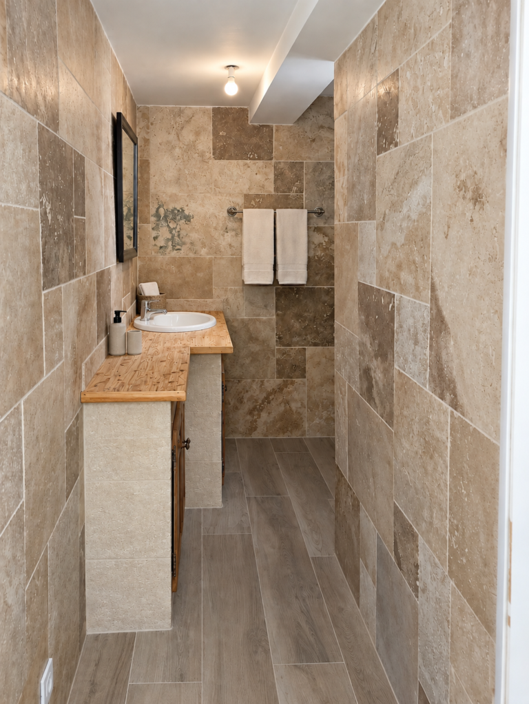 salle bains en pierre et bois