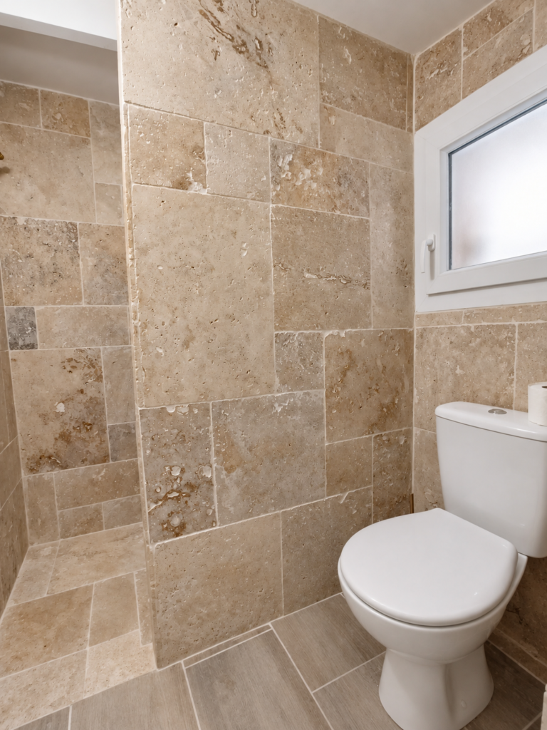 Salle de bains moderne en travertin
